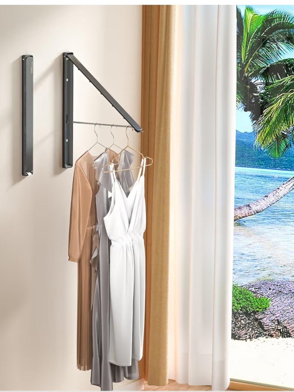 Amazon Wall-Mounted Retractable Clothes Rod Rack - Black - Picture 5 of 7